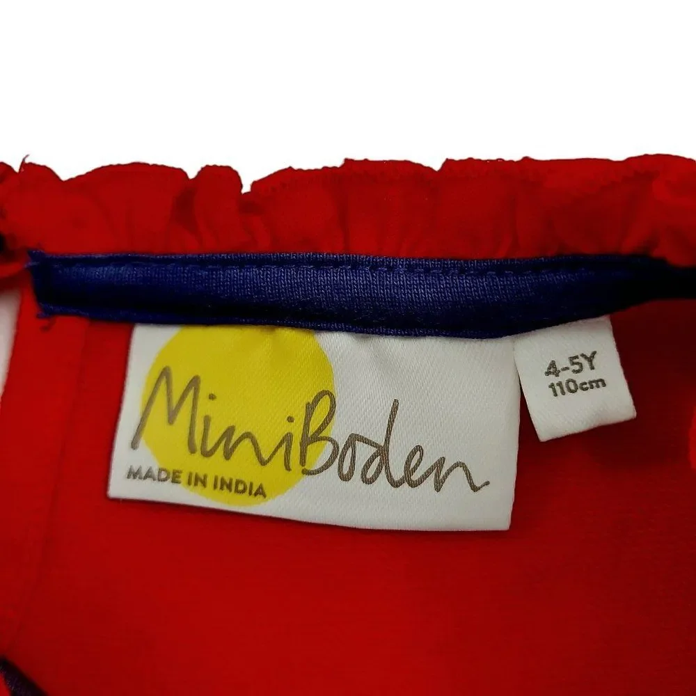 Mini Boden Dress Girls 4-5Y Red Embroidered Floral Pleated Ruffles Cotton Blend - Picture 10 of 11